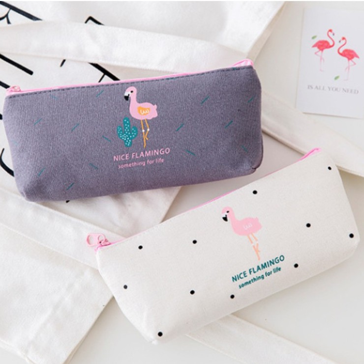 Dompet Koin dan Tempat Pensil unik untuk alat makeup  alat tulis bahan Kanvas MOTIF Nice Flamingo