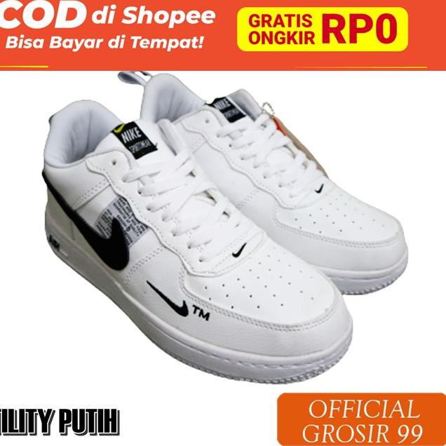 4-fgh Sepatu Sneakers Nike Air Force 1 One Utility Pria Wanita Kuning Hitam Putih Grade Ori Vietnam