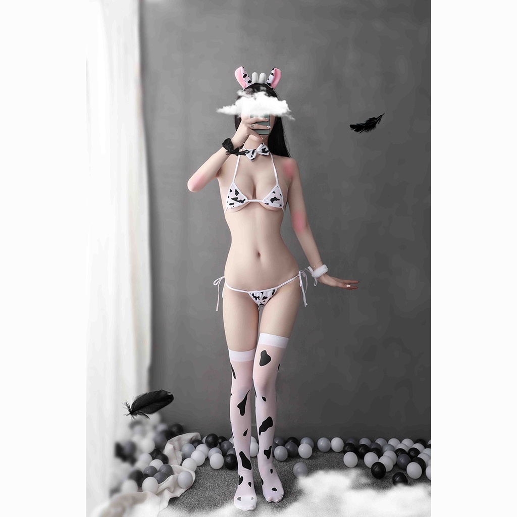 100% Feels Lingerie Baju tidur Motif Sapi Pakaian Dalam Wanita AH018