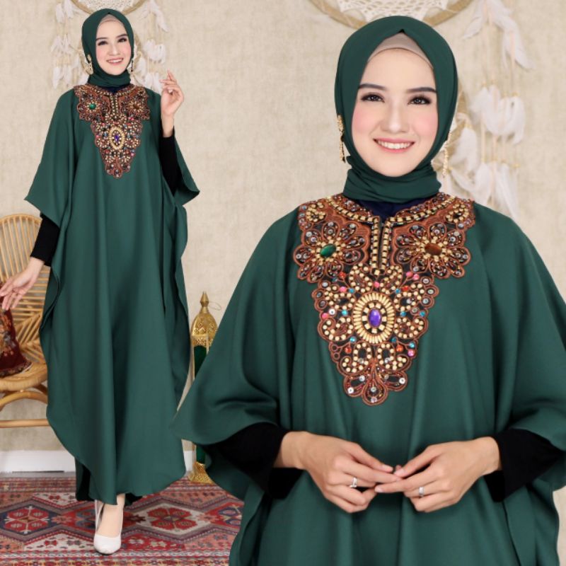Kaftan Aliah / Bahan Wallpeach Aplikasi bordir / Pakaian muslim wanita / Kaftan Wanita Terbaru Remaj