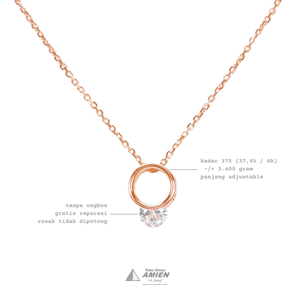 Toko Emas Amien Kalung Emas Asli HWT Kadar 375 (37,5% / 8K) 3.400 Gram - Kalung Ferrisian Bulat Soli