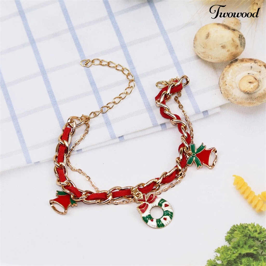 Twowood Santa Claus Christmas Tree Christmas Bracelet Alloy Bell Snowman Pendant Charm Bracelet Chic Gift