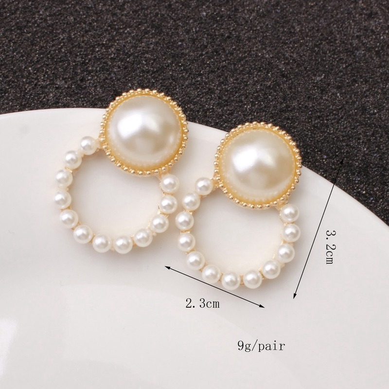 Anting Tusuk Fashion Gold Geometric Circle Pearl Earrings In Sterling Silver