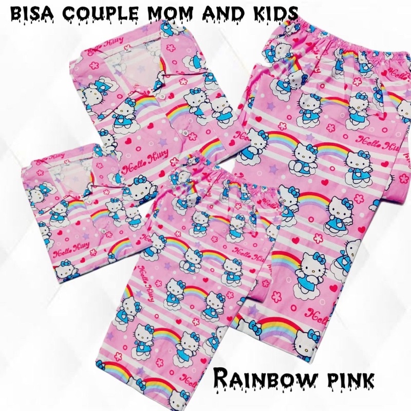 Rainbow pink - bajutidur piyama bisa couple mom and kids pelangi hk katun