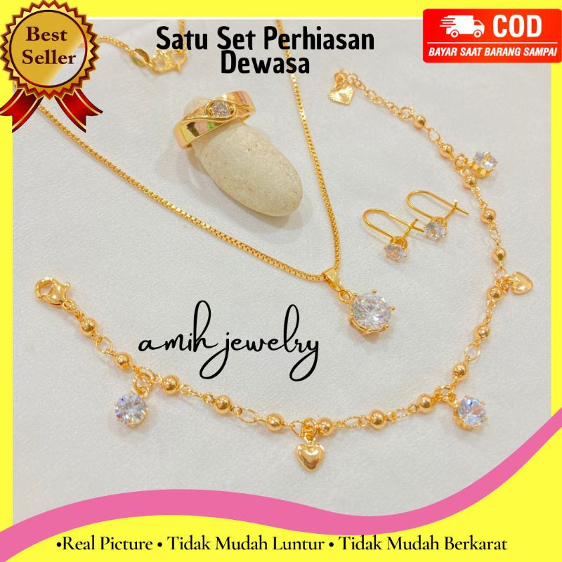 Titanium Cincin Titanium SLE08 Set Perhiasan Mata Satu Lapis Emas Aksesoris Perhiasan Wanita