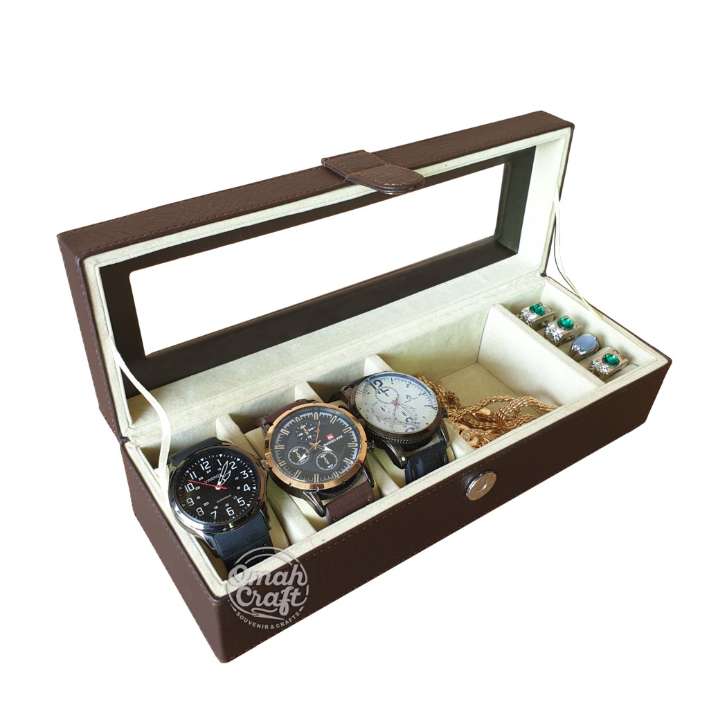 Tempat Jam Tangan isi 3 Mix Perhiasan Dan Aksesoris COKELAT CREM / Box Jam Tangan