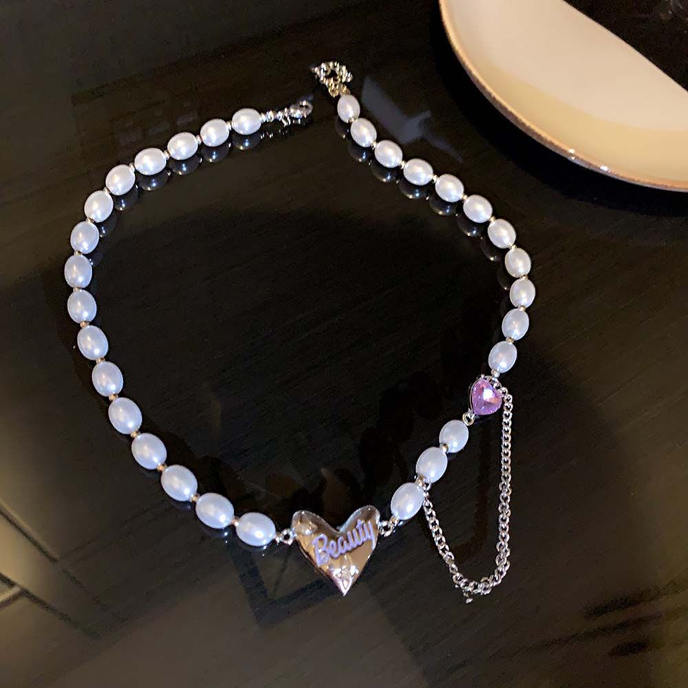 Needway  Wild Bracelet Sweet Fashion Jewelry Pearl Necklace Women Love Korean Temperament Girls Crystal Clavicle Chain