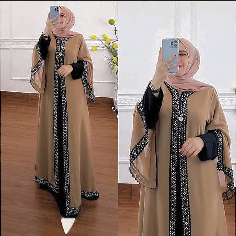 Nisa Arabian Abaya Kaftan Gamis Pesta Mewah Elegan Ceruty Babydoll Aksen Renda Dress Kondangan Baju Wanita Jumbo