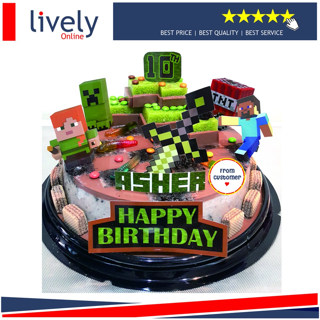 CUSTOM NAMA CAKE TOPPER KARAKTER MINECRAFT 02 HIASAN KUE ULANG TAHUN HAPPY BIRTHDAY