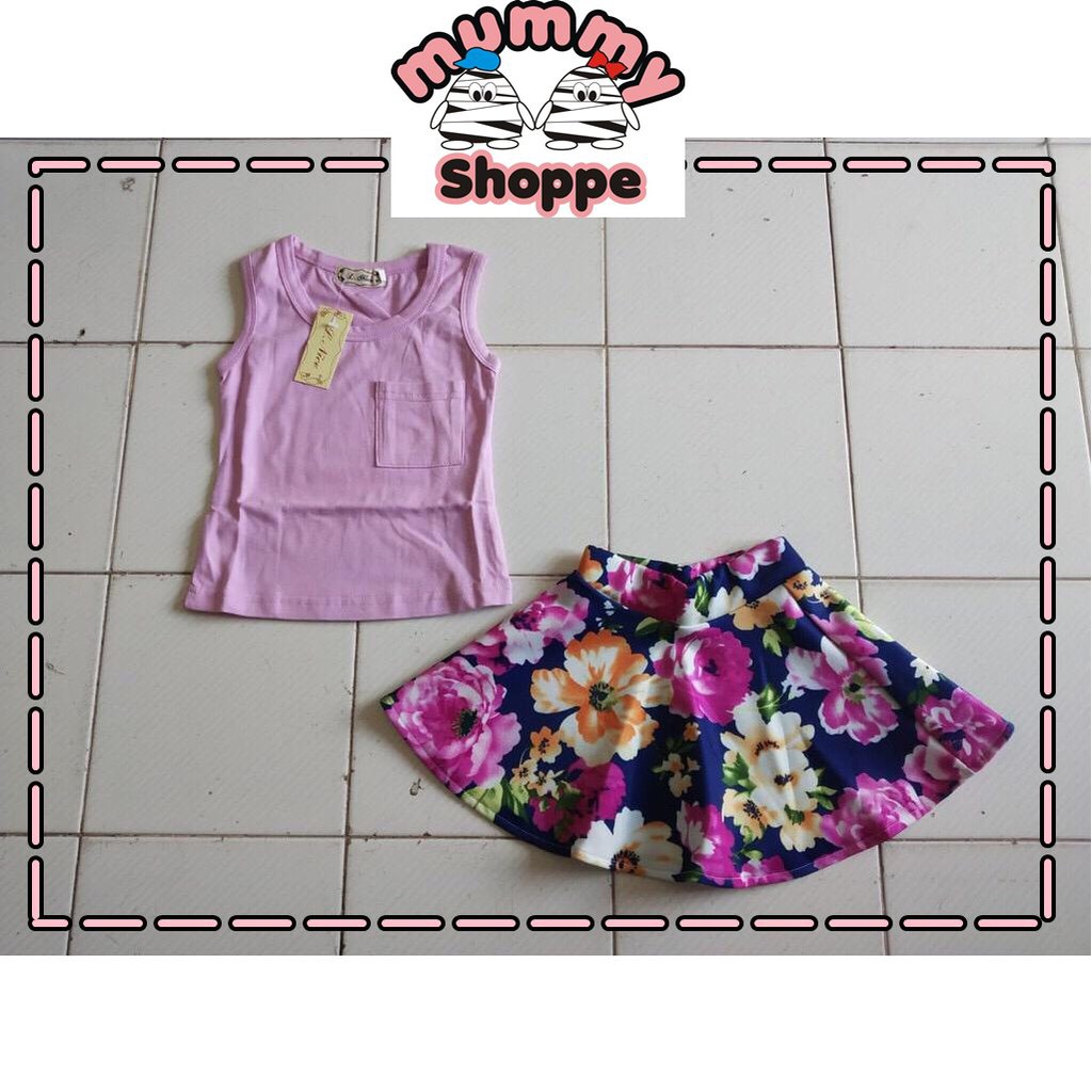 setelan anak Lnice 35-10 tanktop + skirt flowers