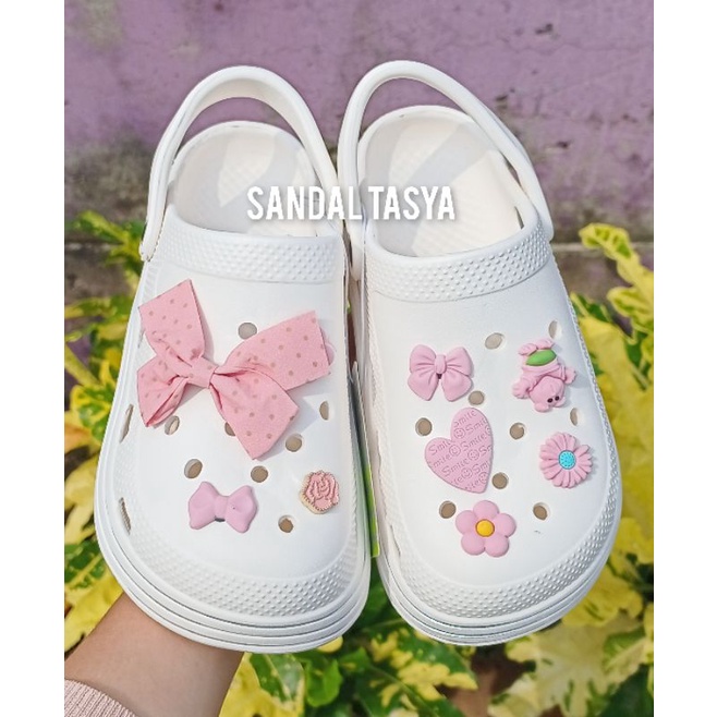 Sandal Baim Wanita Jelly Import Classic Bae Clog Fashion Jibbitz Pita Karakter Beruang Bear Casual Terbaru Korea Style Tinggi 4 cm