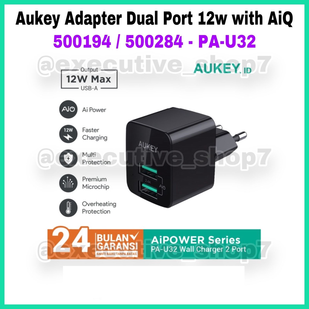 Aukey Adapter Dual Port 12w With AiQ - 500284 / 500194 - PA-U32