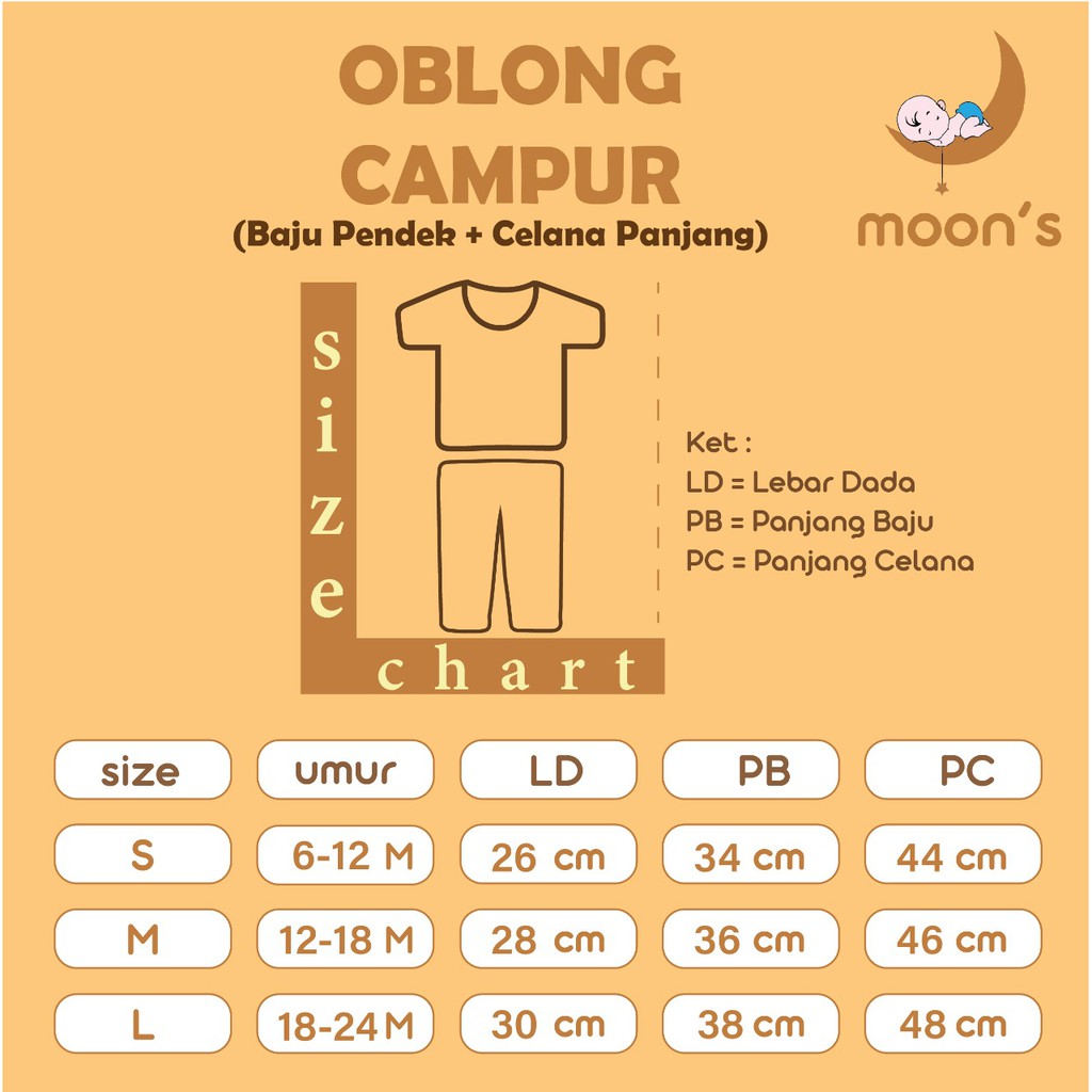 S M L MOONS Stelan Oblong Campur  POLOS Moons/ Baju Oblong Campur , setelan piyama anak PENDEK BAJU