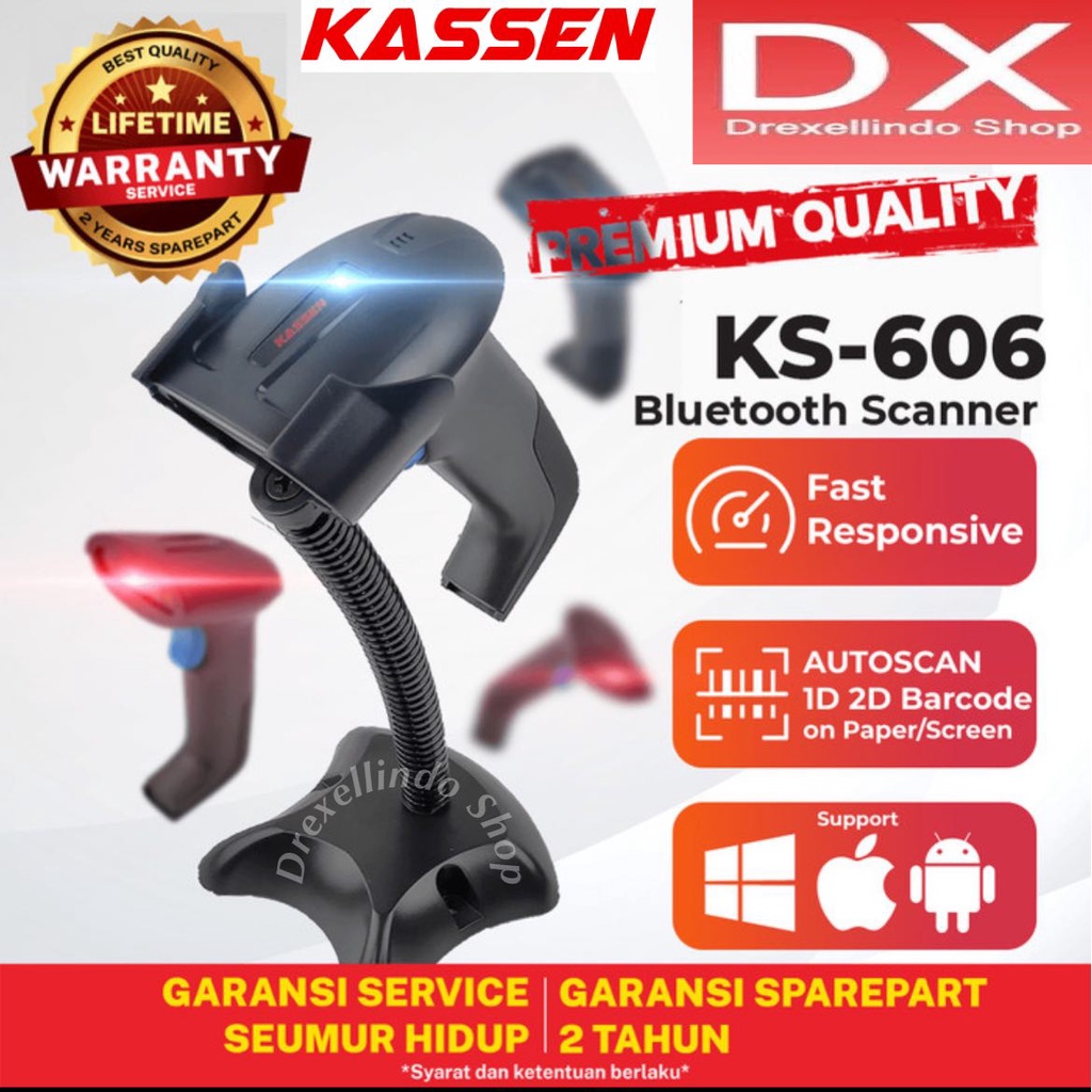 Barcode Scanner Bluetooth 2D KASSEN KS-606 KS606 WITH STAND and Dongle