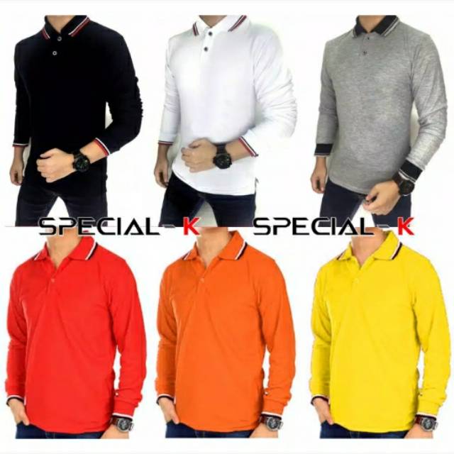 Kaos polo berkerah lengan panjang pakai lis pria dan wanita kaos polo berkerah lengan panjang cewek