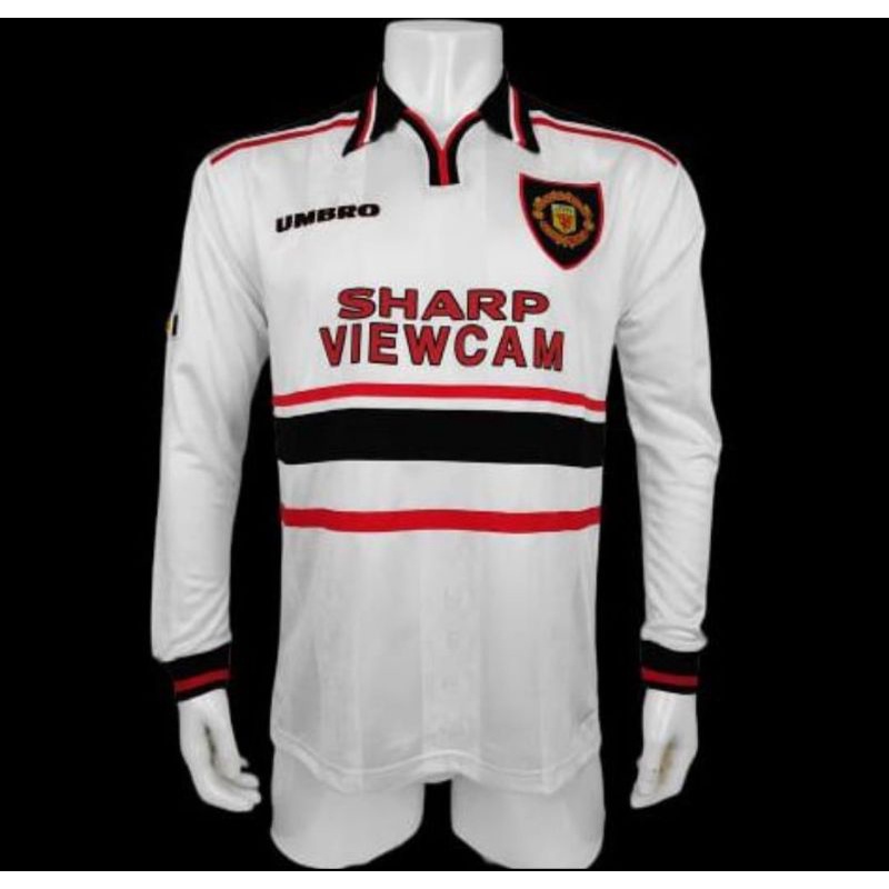 Jersey Kaos Baju Bola Retro Jadul Lawas MU Manchester Mancester United Away Putih Lengan Panjang LS 