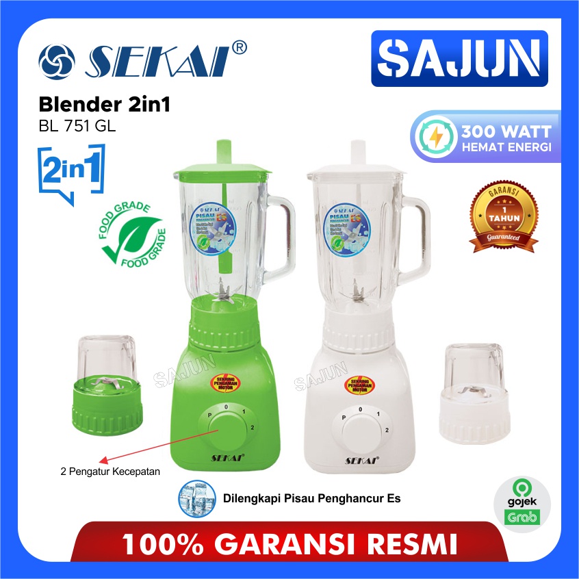 SEKAI Blender Kaca 2in1 BL751GL Pelumat 1 Liter BL 751 GL