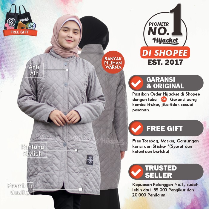 JAKET WANITA MUSLIMAH PANJANG BY HIJACKET BELVA ORIGINAL OFFICIAL ❤️ HIJAKET MUSLIM BISA COD