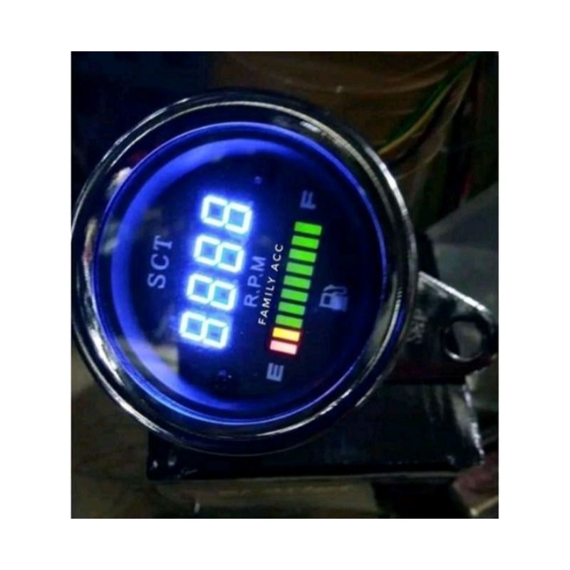 Ampere Bensin LED plus RPM Digital Bulat Indikator Fuel Meter Classic Universal cp crom