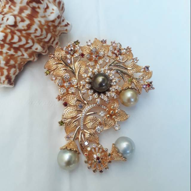 Bross Besar / Bros kebaya / Bros Rhodium Mutiara Air Laut