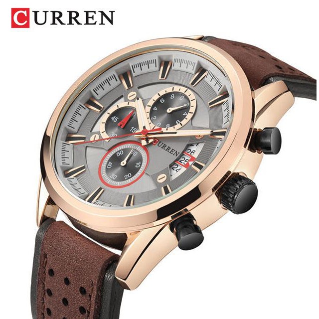 CURREN 8290 Jam Tangan Pria Analog Tali Kulit Chronograph Aktif WATCHKITE WKOS