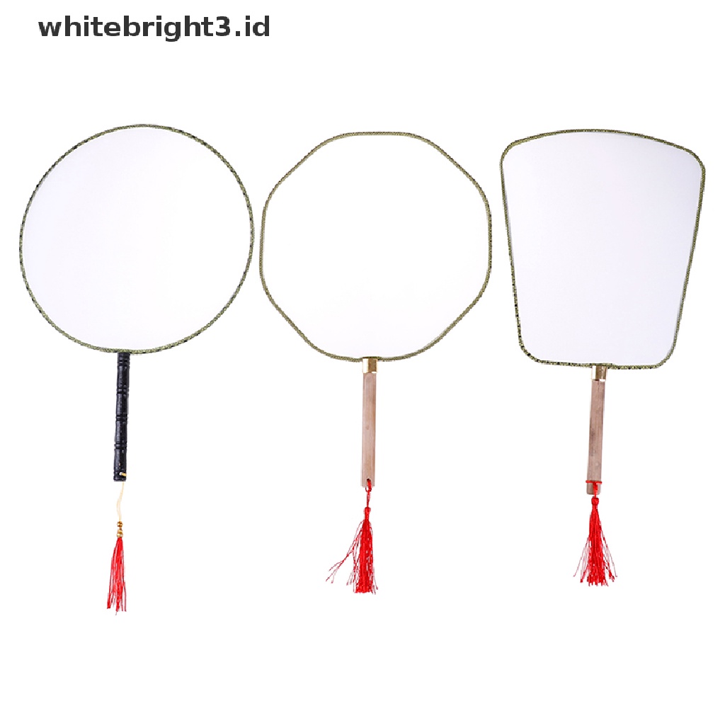 {whitebright3.id} White Elegant Hand Fan Gong fan blank children DIY art painted fan ,