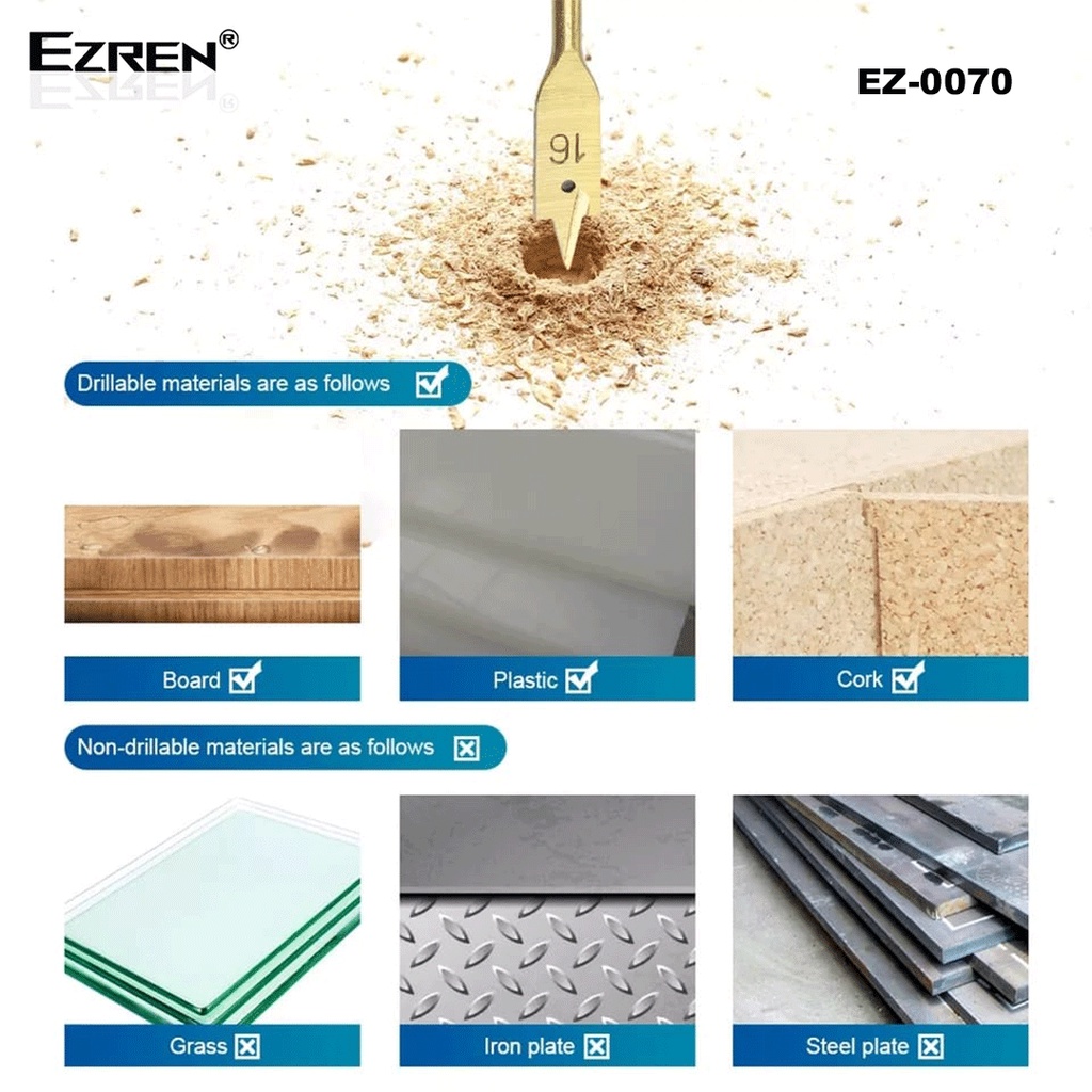 Ezren EZ-0070 Mata Bor Kayu Kipas Benz 6pc Flat wood drill bit