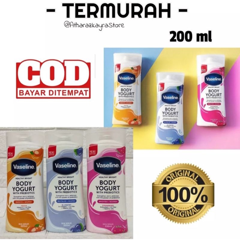 Vaseline Body Yogurt 200 ml All Variant Body Yogurt Strowberry Blueberry Peach | Hand Body Lotion