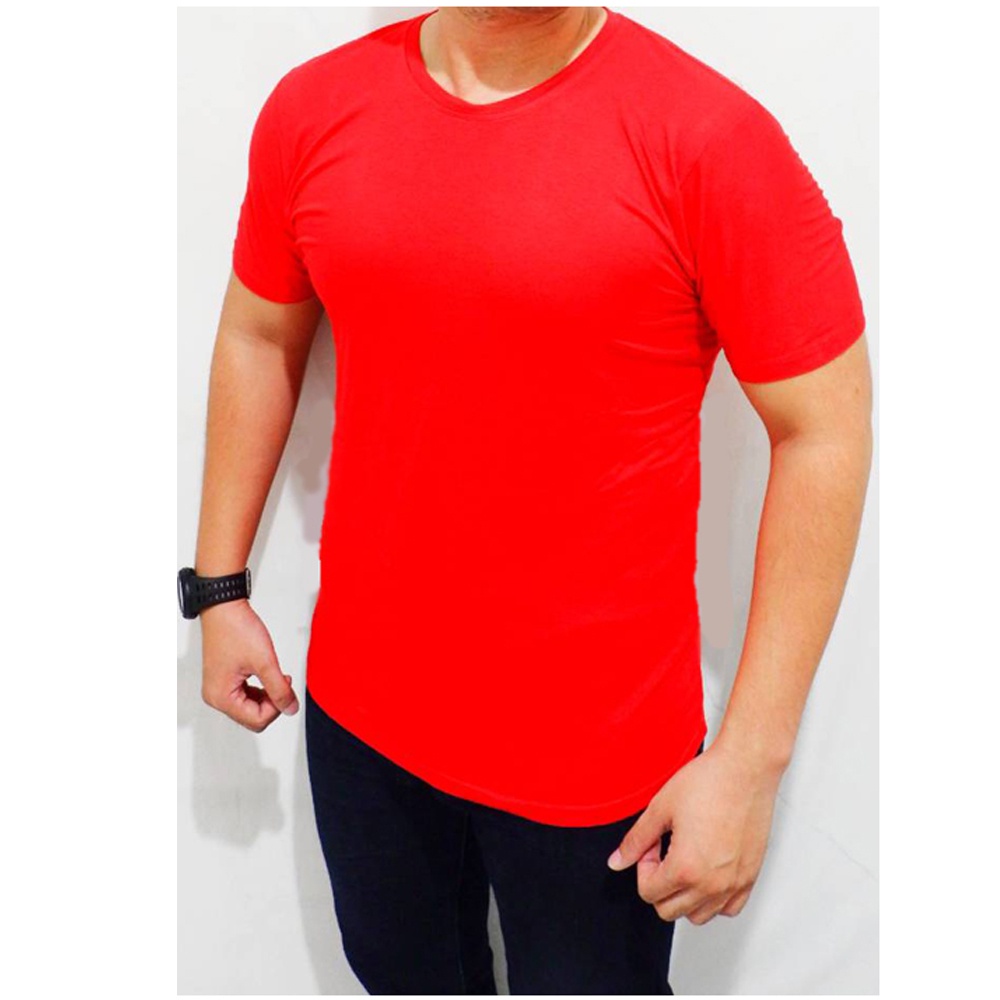 Baju fitnes gym pria polos merah Kaos Olahraga Pria