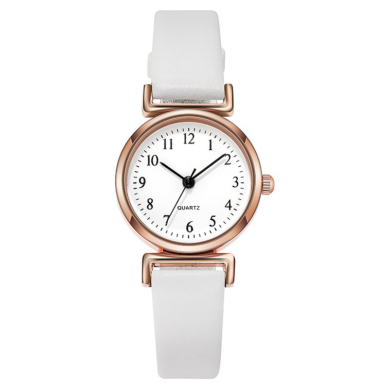 Jam Tangan Analog Quartz Wanita Kecil Tali PU Leather Korean Style Fashion Import-Angka Putih
