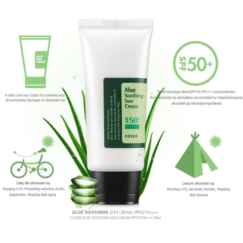 Sunscreen COSRX Aloe Soothing Sun Cream SPF 50+ PA 50 ml BPOM - Sunblok Sunblock Wajah - Crosx Corsx