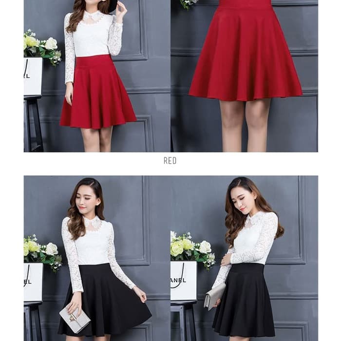 IU Flare Skirt(With Inner Pants)/Rok Wanita Midi ada Daleman - Navy