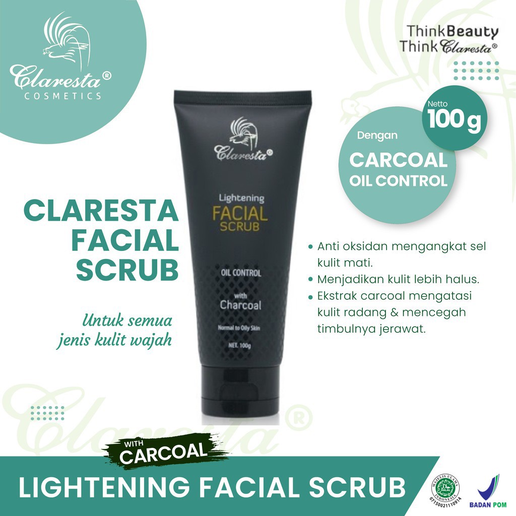 CLARESTA LIGHTENING FACIAL SCRUB CHARCOAL OILY SKIN 100g