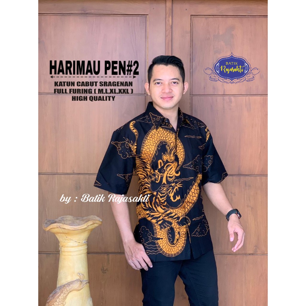 HARIMAU PEN 2 Atasan Baju Kemeja Batik Pria Lengan Pendek PREMIUM Katun RAJASAKTI SOLO