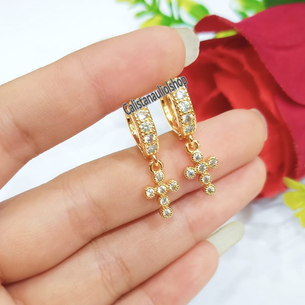 ANTING SALIB TERKINI LAPIS EMAS ANTI KARAT 0AY83 PERHIASAN TRENDY MASA KINI