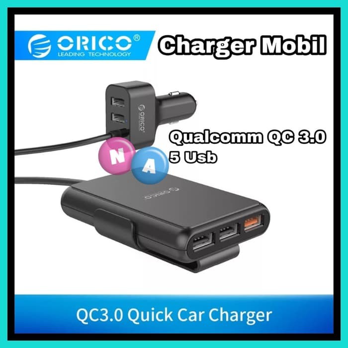 NA - Charger Mobil Orico 5 USB With Extension USB Port QC 3 UCP5P