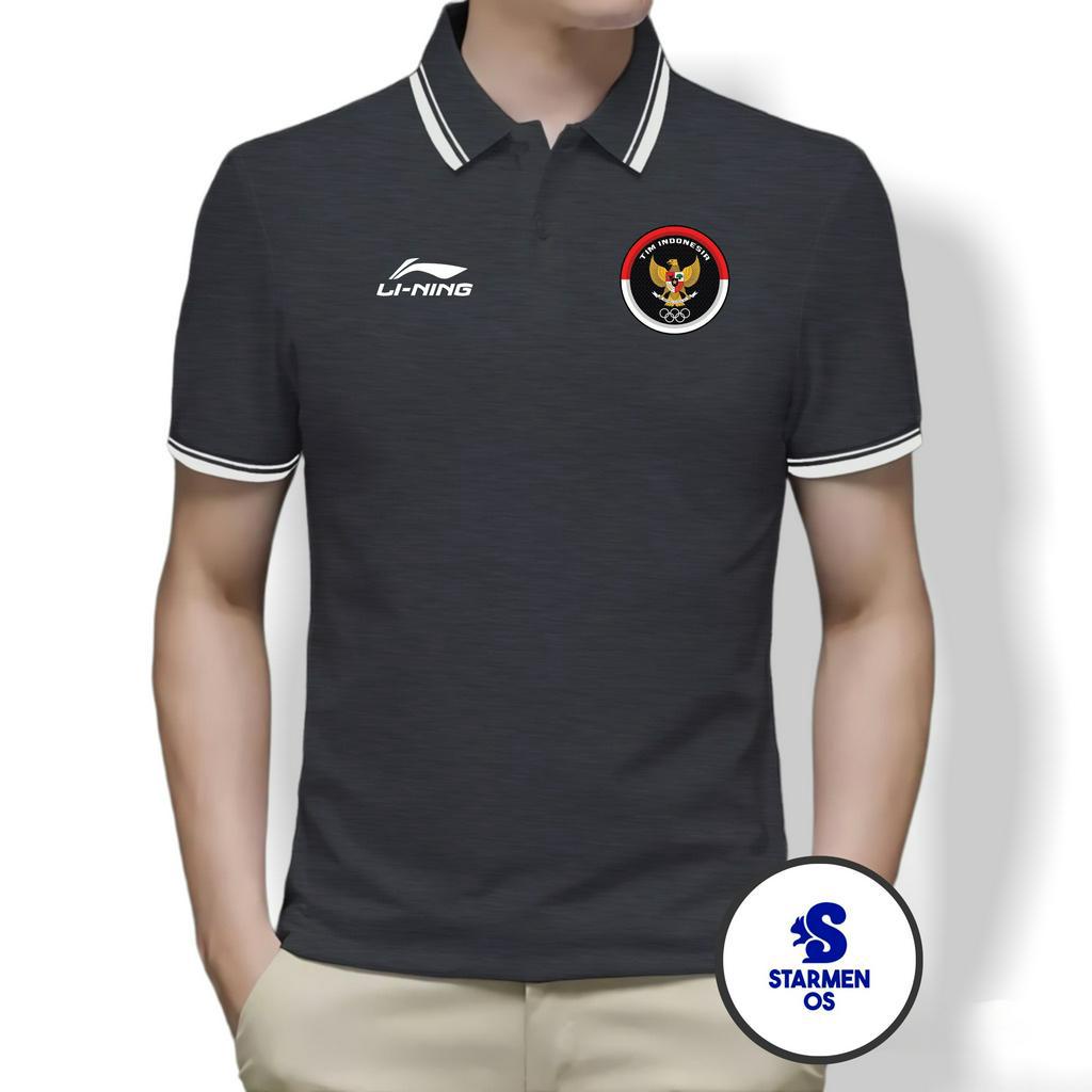 Kaos Polo Shirt Pria Kerah List Putih Logo GARUDA TIM  AND Ll NING