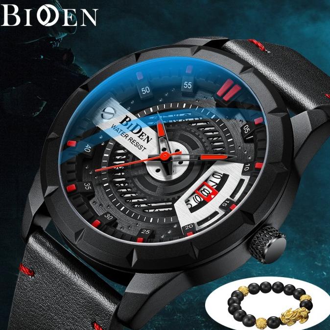 RECOMENDED BIDEN JAM TANGAN PRIA OTOMATIS DATE GELANG KULIT SEDERHANA JAM