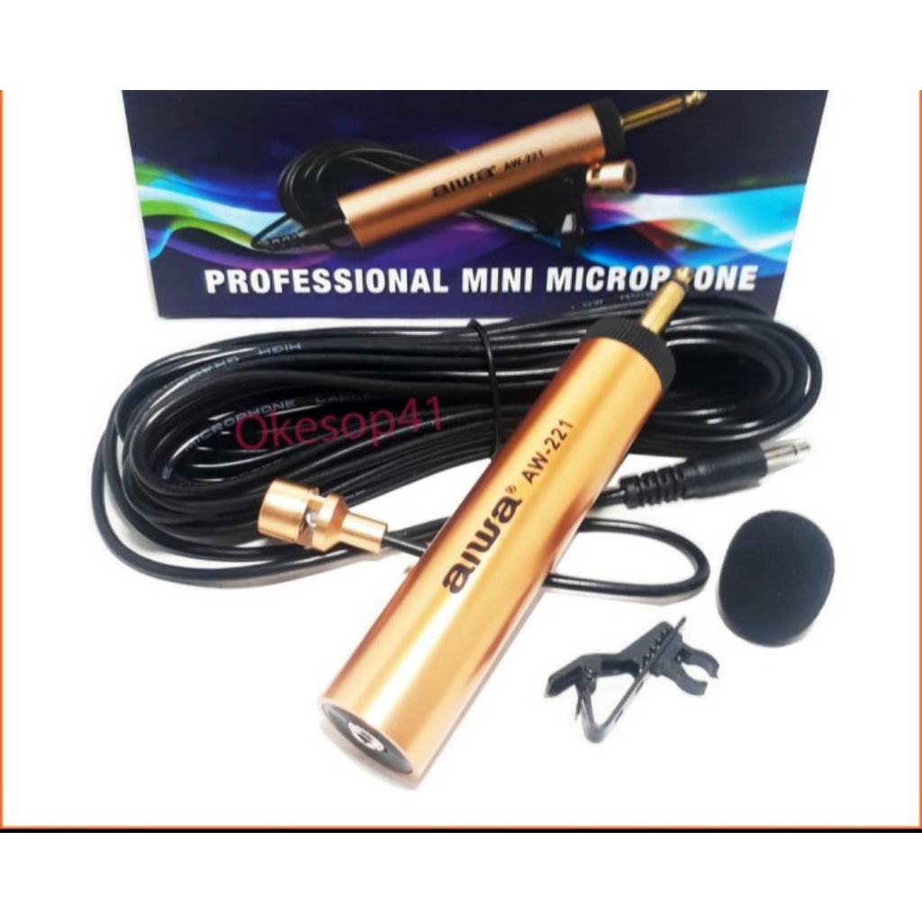 G498 AIWA Mic Jepit kabel meter Kancing kerah baju microphone Clip on klip tie Condensor sensitif au