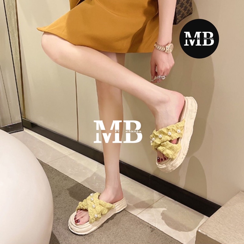 SANDAL JELLY SLIP ON SLOP SILANG MUTIARA KARET IMPORT PVC EMPUK