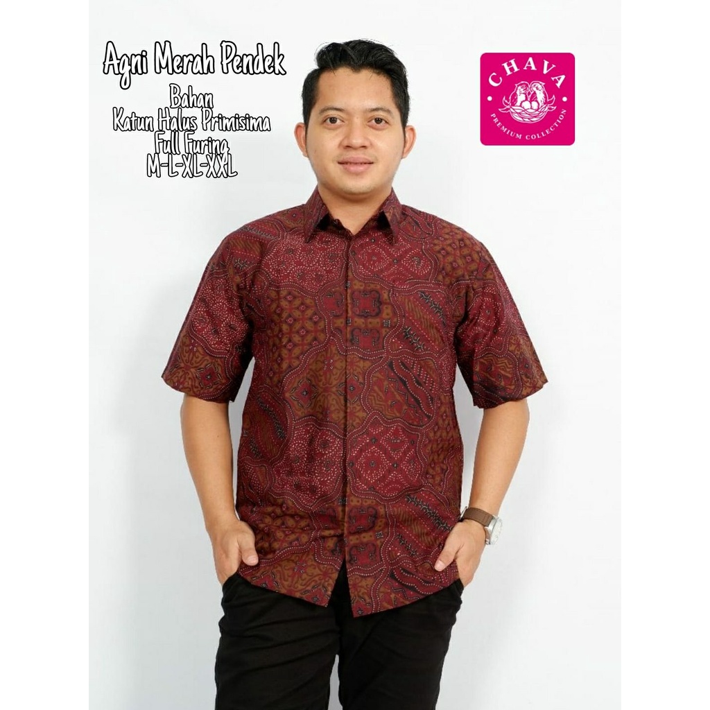 Kemeja Batik Premium Lengan Pendek Batik Solo Terbaru Batik Pendek Warna Merah Baju Batik Merah