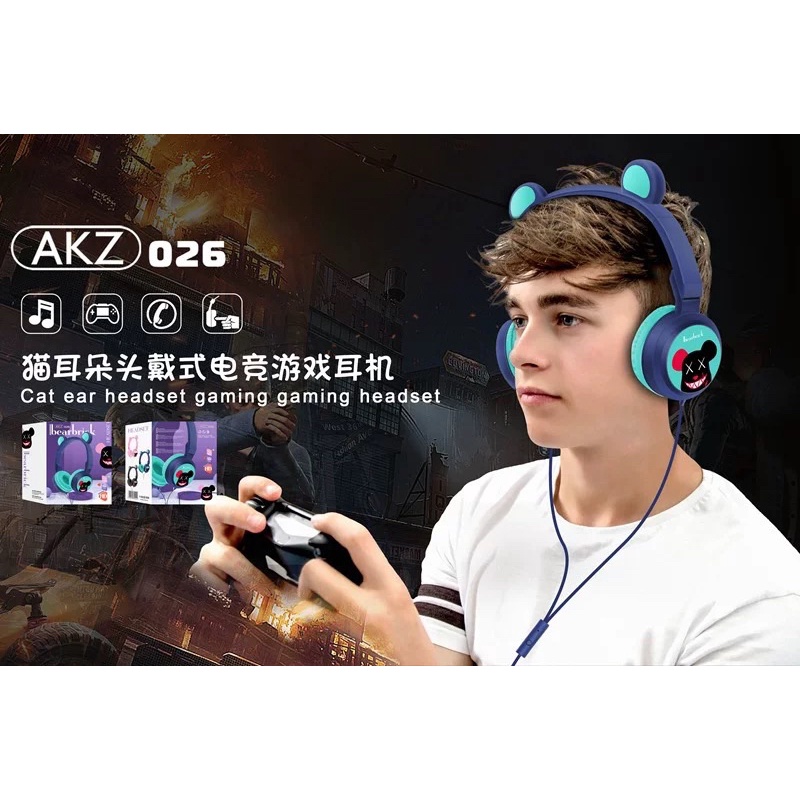 Headset Gaming Telinga model AKZ-026 with mic  jack 3.5mm Gaming