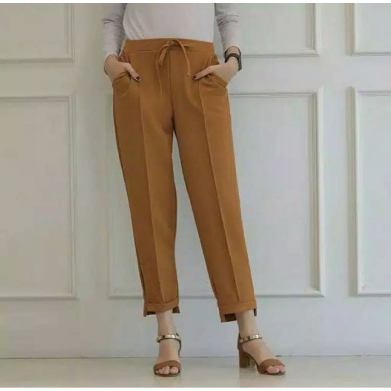 [BISA COD] BAGGY PANTS Latte beige nude maroon ivory Dusty pink white moss