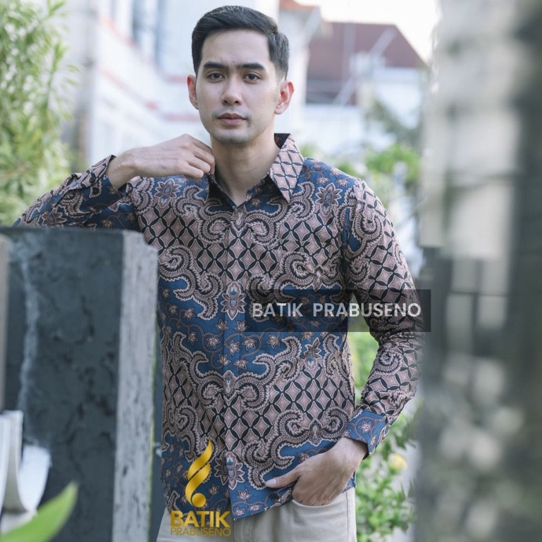 [BERGARANSI] PRAYOGA BIRU KEMEJA BATIK PRIA LENGAN PANJANG SLIMFIT ORIGINAL PRABUSENO FULL FURING JU