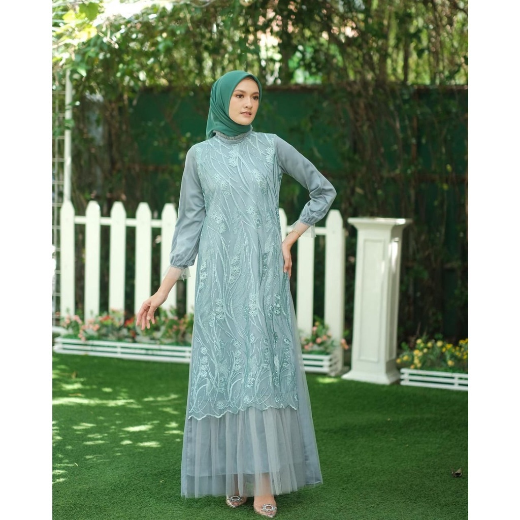 [PROMO TERMURAH] GAMI MALIKA DRESS MAXY GAMIS WANITA MUSLIM LEBARAN TUNANGAN WISUDA MEWAH TILE BROKAT PROMO LEBARAN