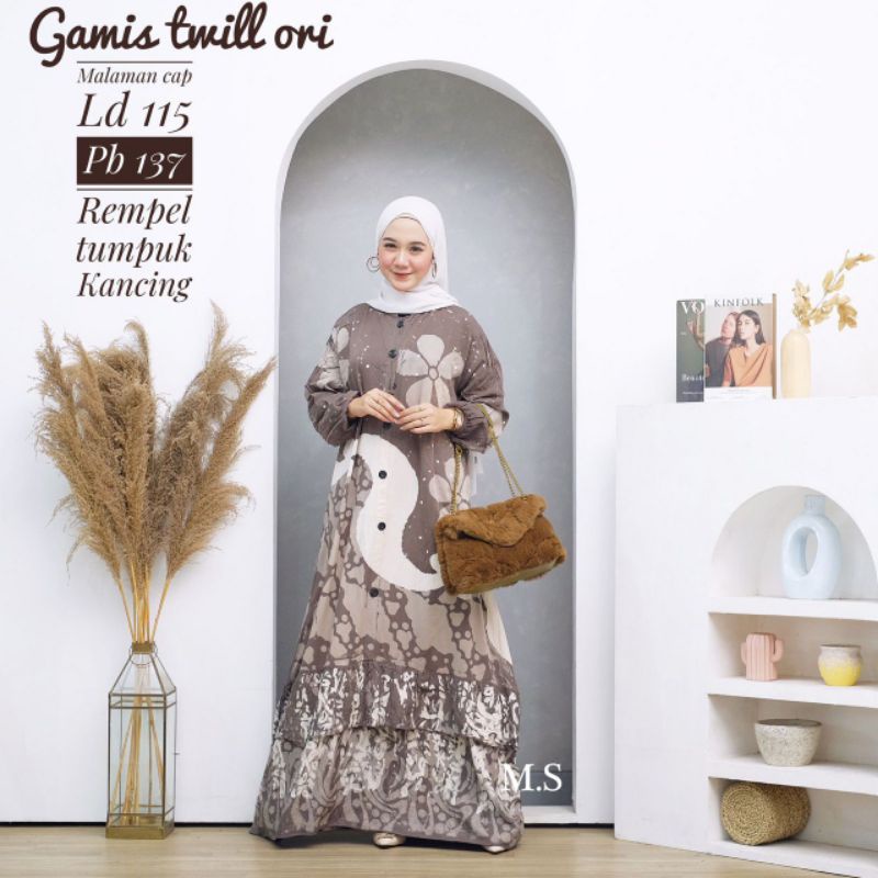 Gamis Batik Cap Malaman Gamis Twill Ori Jumbo Busui Friendly Kancing Depan Model Rempel Bawah Susun 