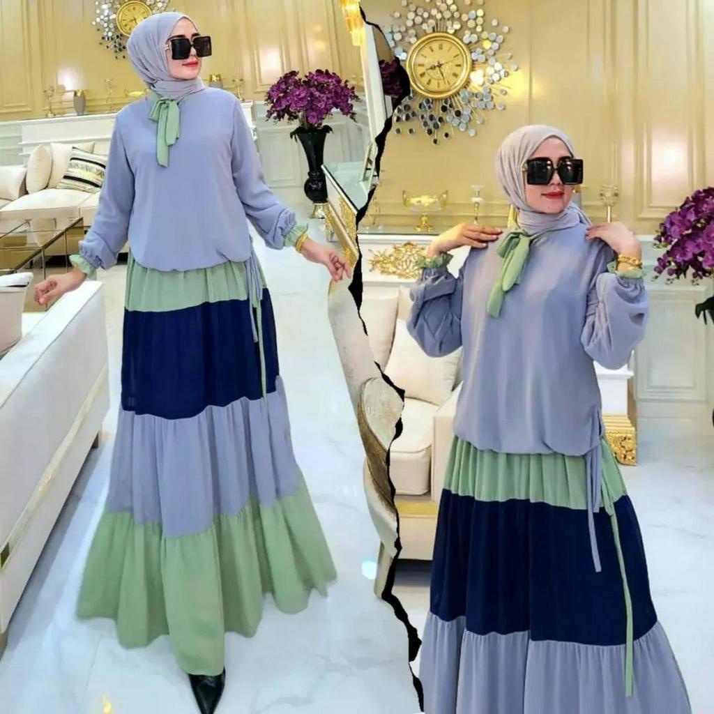 GAMIS WANITA TIARA DRESS VOL 2 BAHAN CERUTY BABYDOLL FULL FURING TALI PINGGANG LD 100 - 120 CM PB 138 MINT UKURAN M L XL XXL GAMIS WANITA TERBARU 2023 DRESS CERUTY PREMIUM MAXY DRESS JUMBO PAKAIAN MUSLIM WANITA