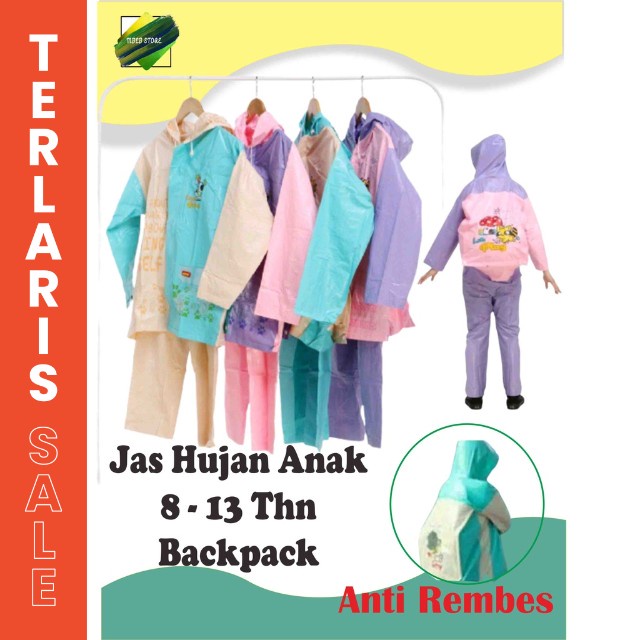 Jas Hujan Anak Laki-laki Perempuan Jaket Celana Setelan Backpack Anti Rembes Untuk SD - SMP Elmondo 606