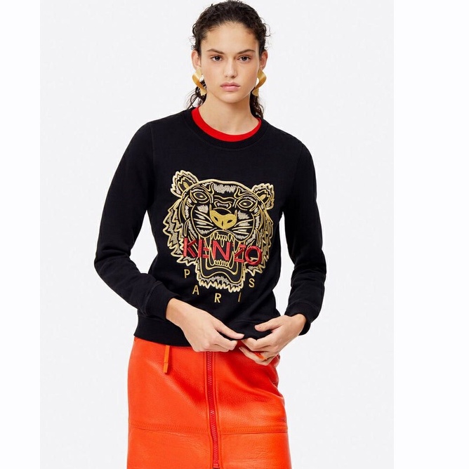 KENZO/Takada Kenzo Sweatshirt Pria Dan Wanita Kepala Harimau Bordir Baru