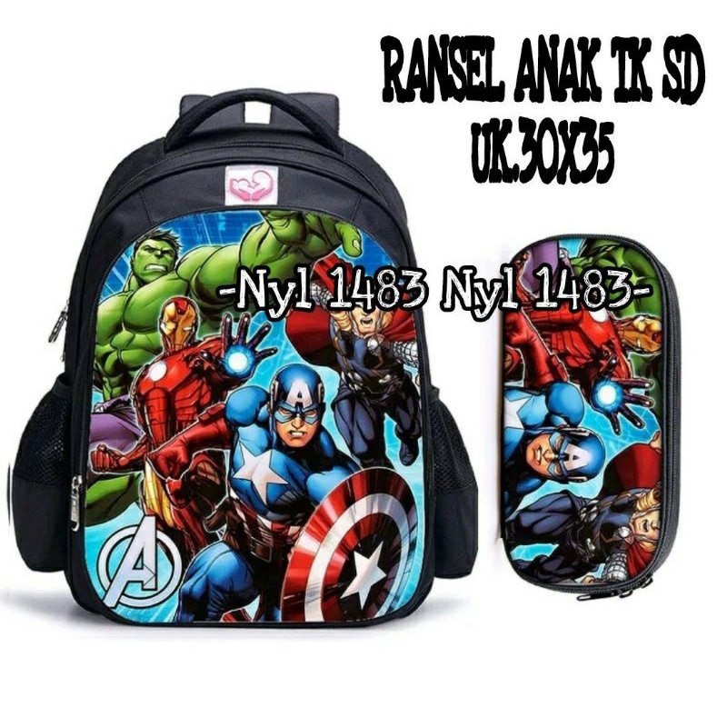 Ransel anak TK SD Avengers tas punggung anak laki-laki free tempat pensil